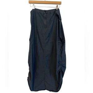 Levi's Strauss Signature SzL Dark Blue Chambray Maxi Skirt, Shirred Sides, Cargo
